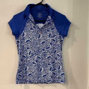Kastel Denmark Women's Short Sleeve Blue Leaf Print Top